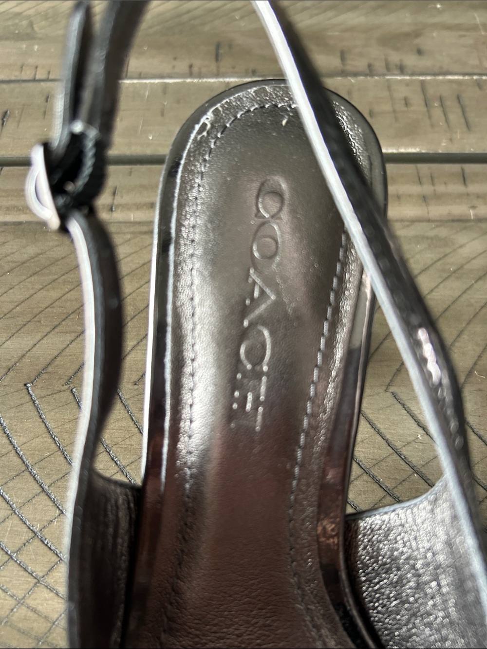 Coach Silver Metallic Slingback Heels - Picture 5 of 10
